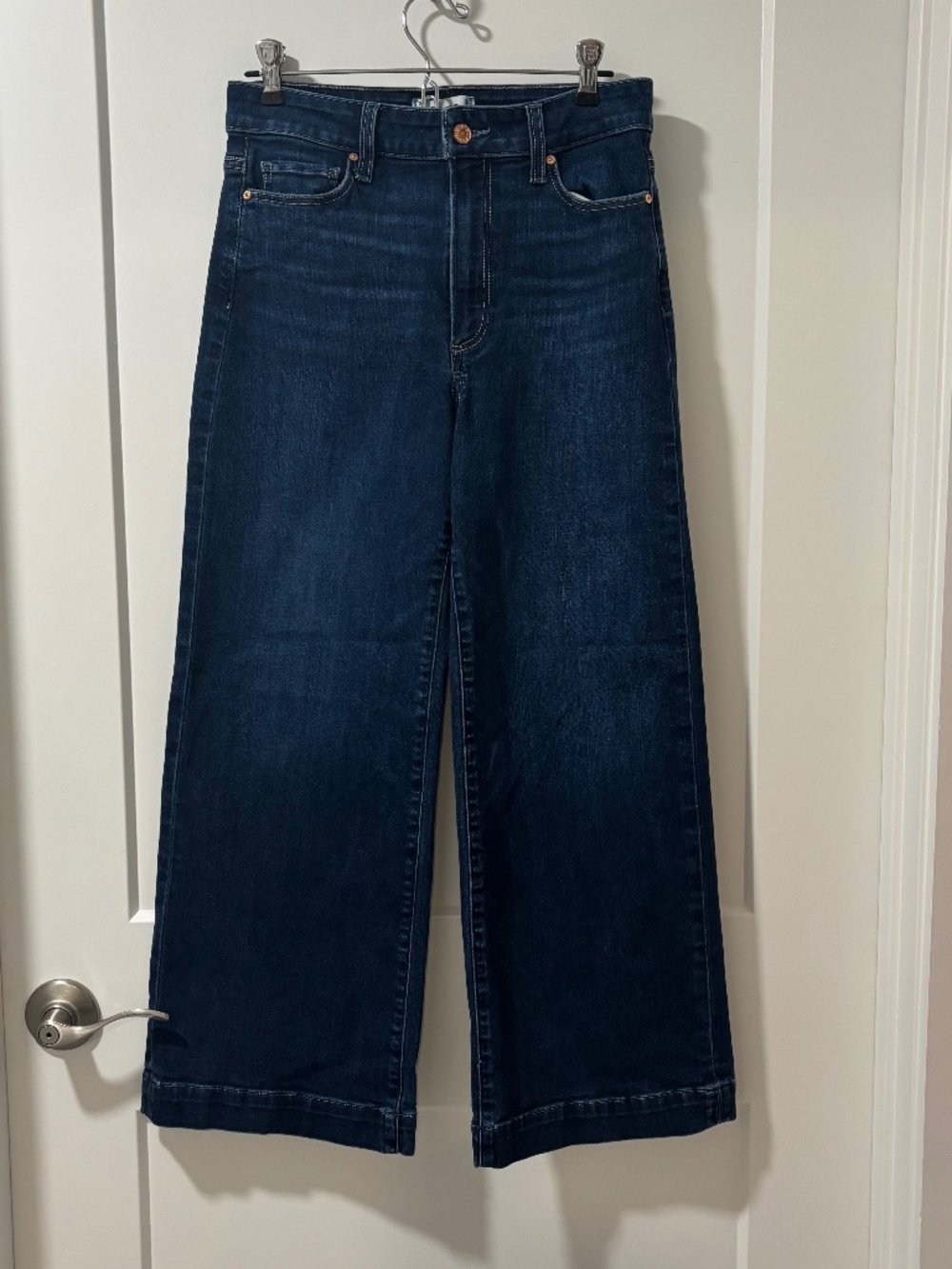 PAIGE Anessa Cropped Wide Leg Jeans Dark Wash High Rise - Picture 2 of 7